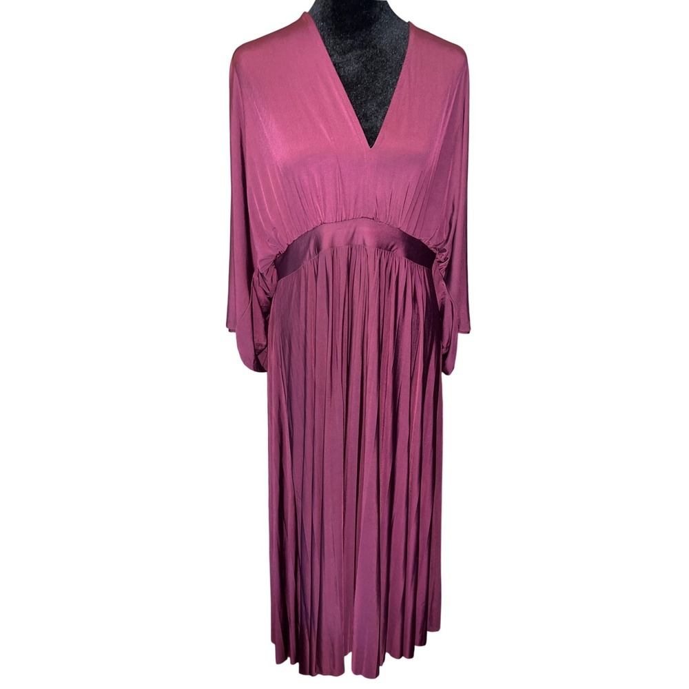 ASOS Curve Womens Plum Burgundy Pleated Kimono Sleeve Open Back Maxi Dress US 14